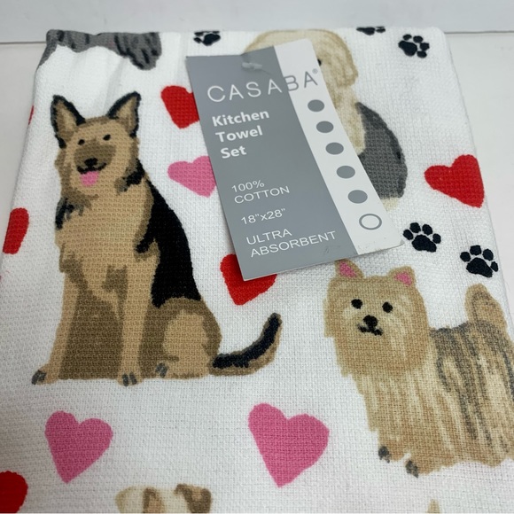 NWT. Casaba. set of 2 dog kitchen towels with multiple dog breeds - Picture 2 of 9